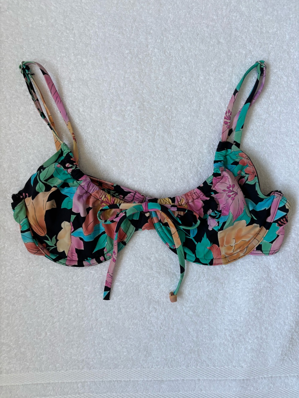 Billabong Tropic Time Ruched Underwire Bikini Top Black Multicolor Floral Swim